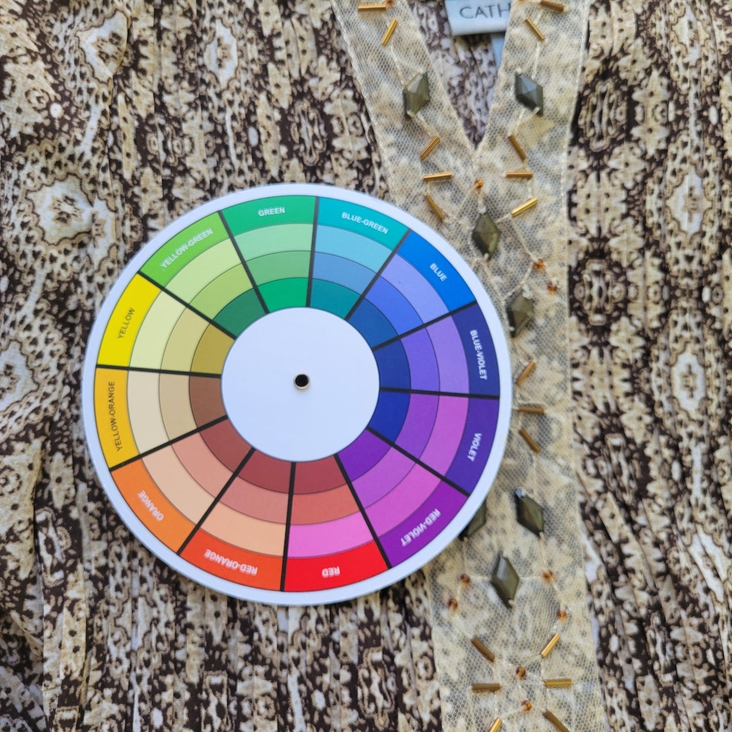 Catherines Womens Top 0X Plus Tunic Brown Geometric Crinkle Pintuck Sheer Beaded