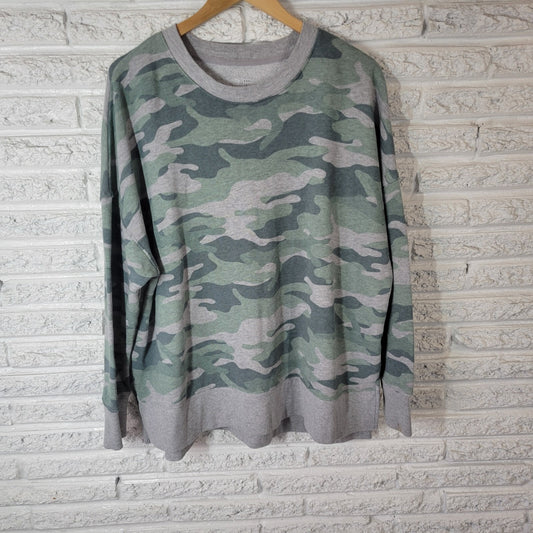 Time Tru Women Top 3XL 22 Plus Sweatshirt Green Gray Camouflage Comfy Activewear