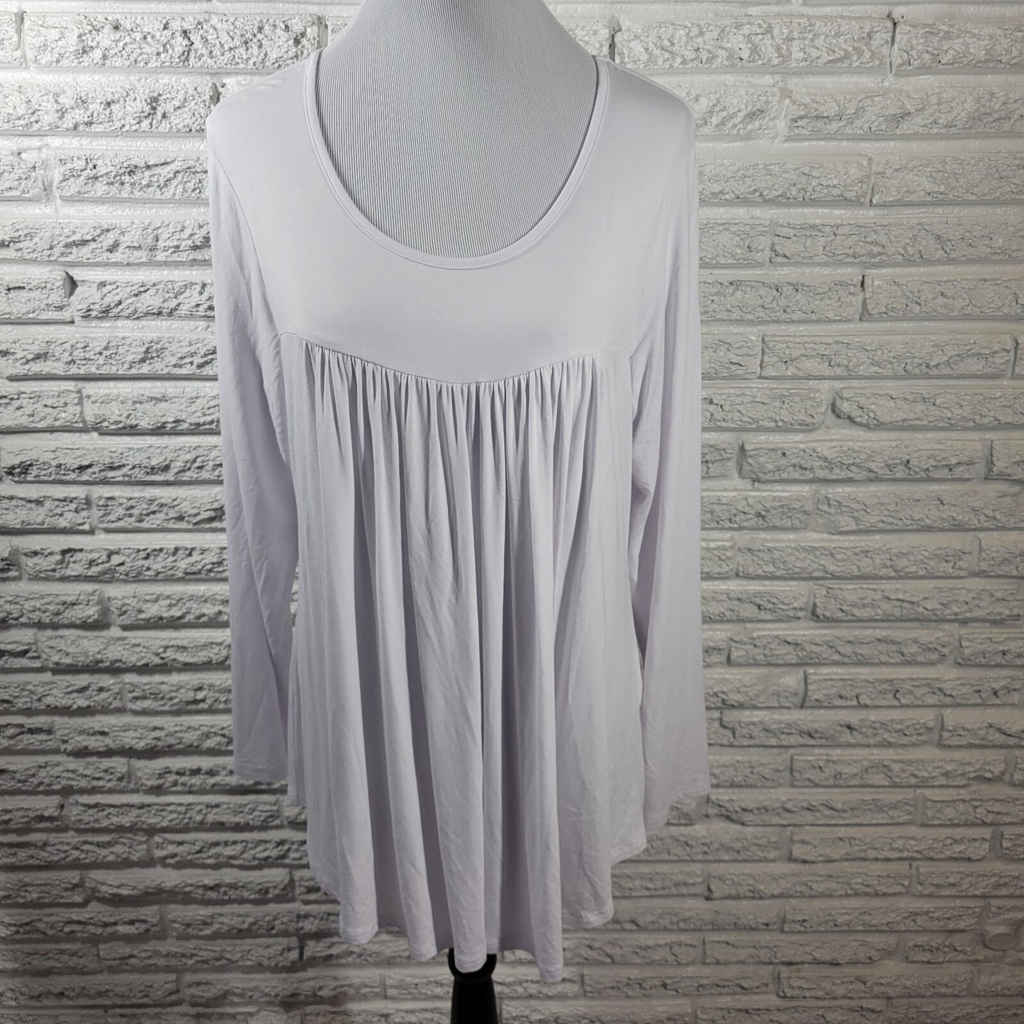 Cathy Womens Top Extra Large XL Tunic Baby Doll Long Sleeve White Pleated Rayon