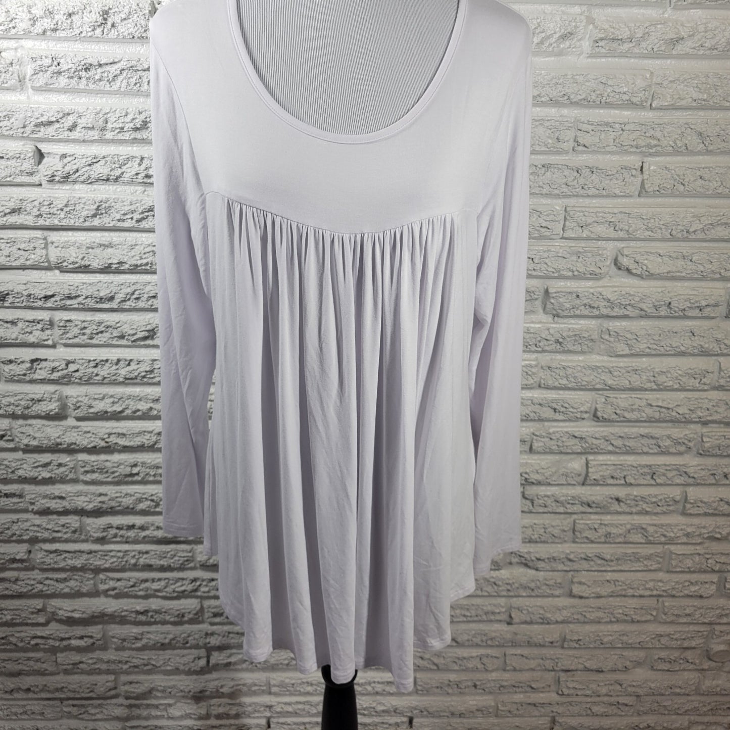 Cathy Womens Top Extra Large XL Tunic Baby Doll Long Sleeve White Pleated Rayon