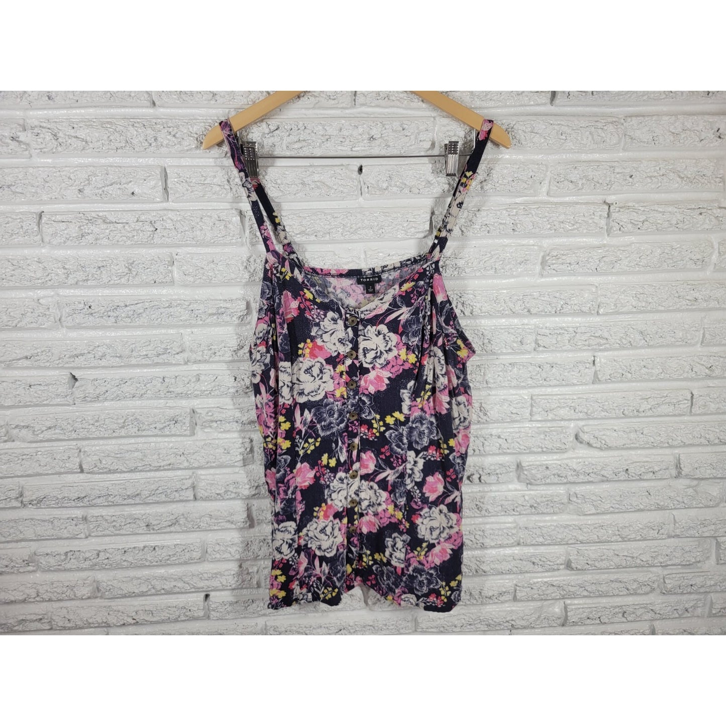 Torrid Women Top 2 2X Plus Camisole Blue Floral Casual Adjustable Spaghetti