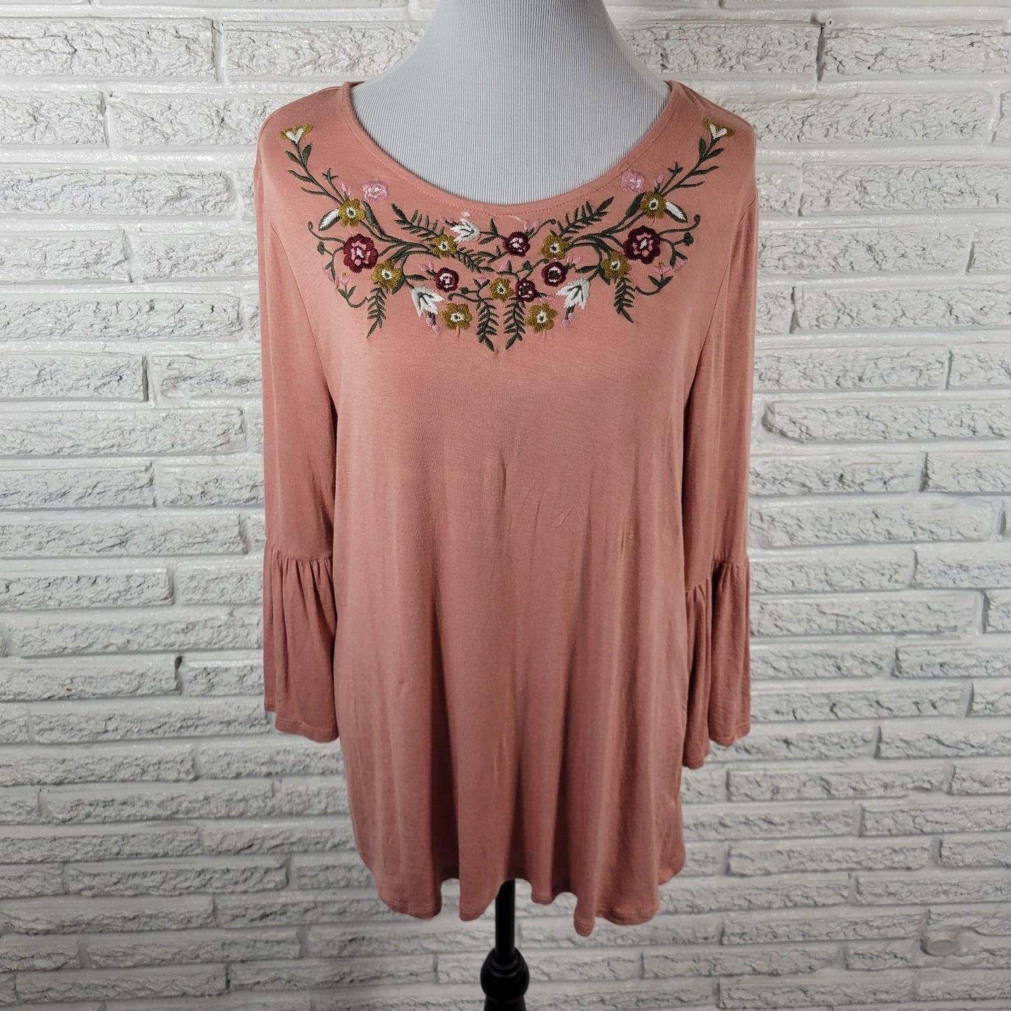 Como Vintage XL Tunic Top Blouse Dusty Rose Pink Floral Embroidered FLO327E