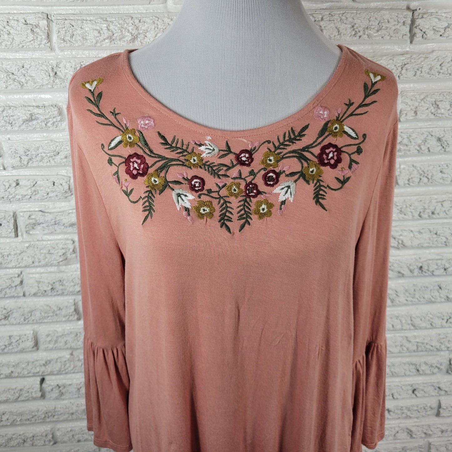 Como Vintage XL Tunic Top Blouse Dusty Rose Pink Floral Embroidered FLO327E