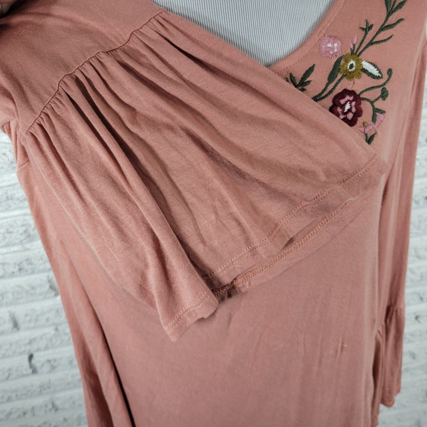 Como Vintage XL Tunic Top Blouse Dusty Rose Pink Floral Embroidered FLO327E