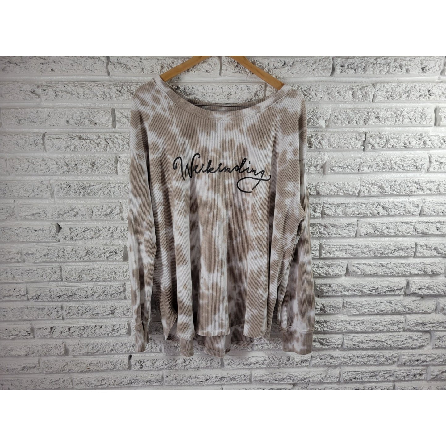 Terra Sky Womens Sweater 1X Weekending Tan Watercolor Lightweight Waffle Knit