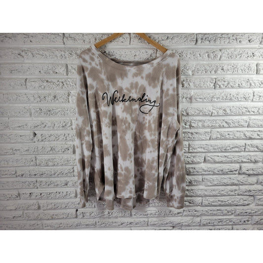 Terra Sky Womens Sweater 1X Weekending Tan Watercolor Lightweight Waffle Knit