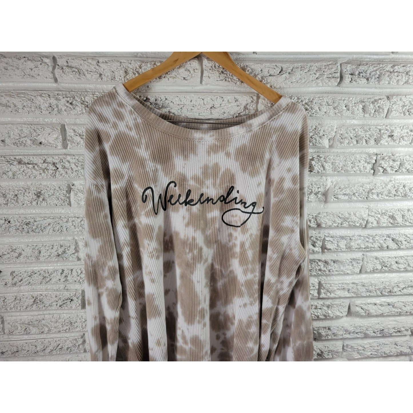 Terra Sky Womens Sweater 1X Weekending Tan Watercolor Lightweight Waffle Knit