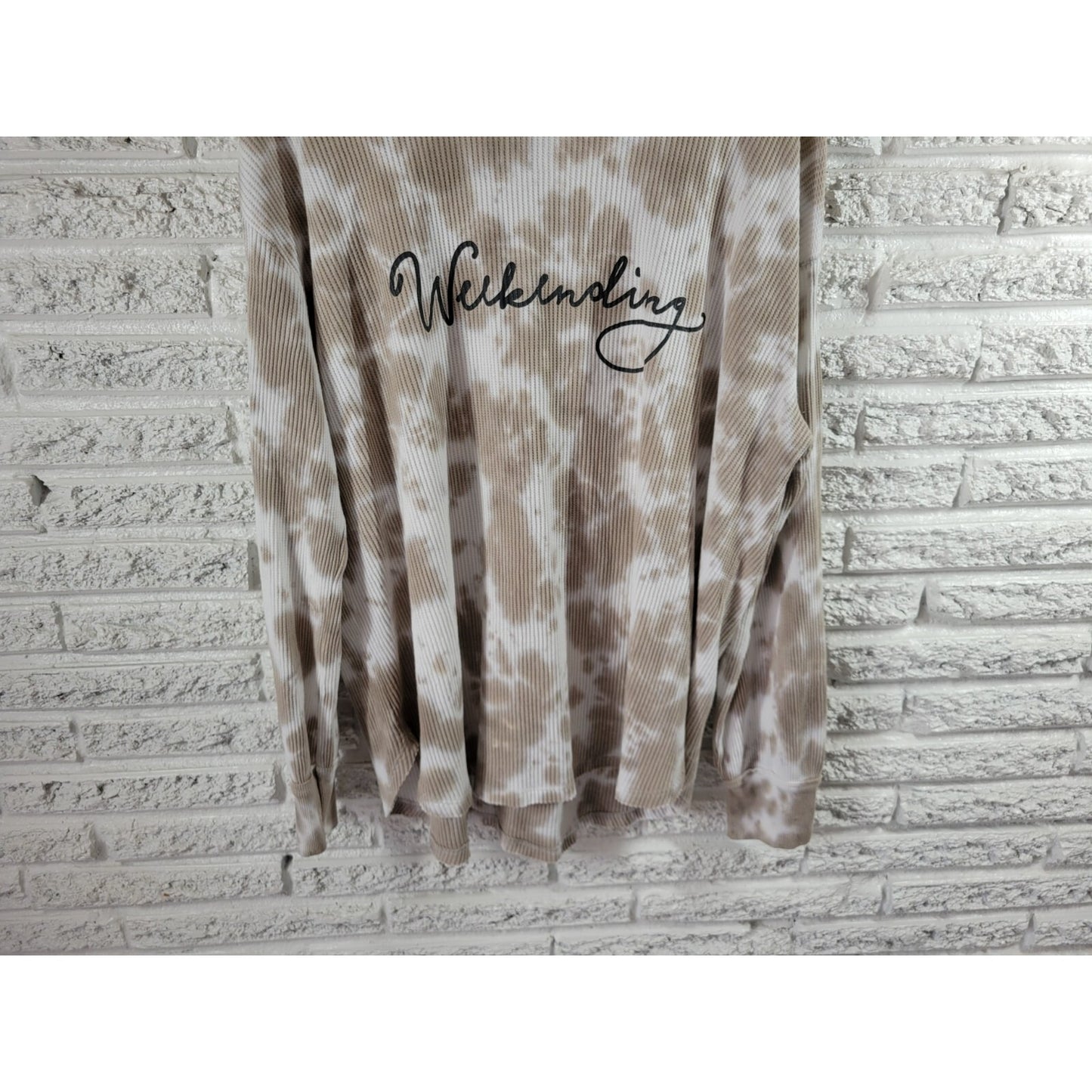 Terra Sky Womens Sweater 1X Weekending Tan Watercolor Lightweight Waffle Knit