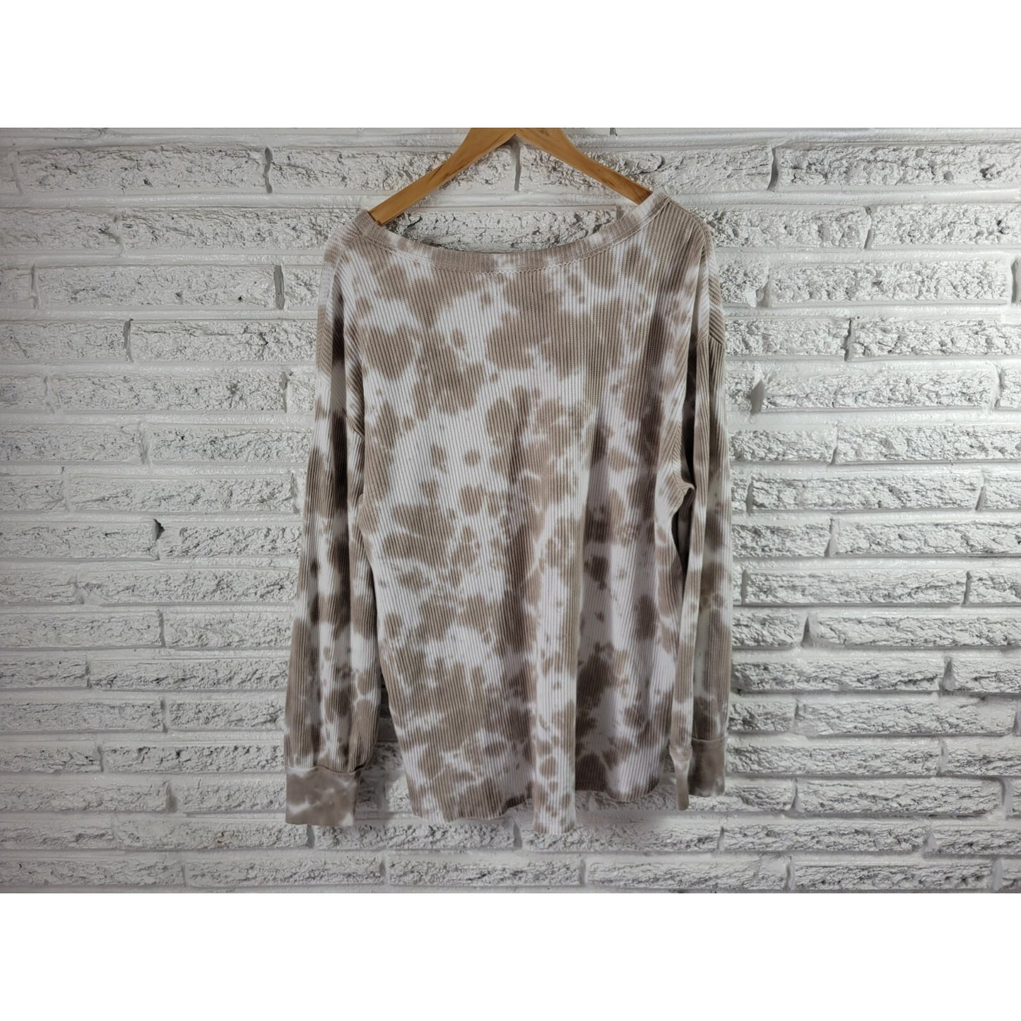 Terra Sky Womens Sweater 1X Weekending Tan Watercolor Lightweight Waffle Knit