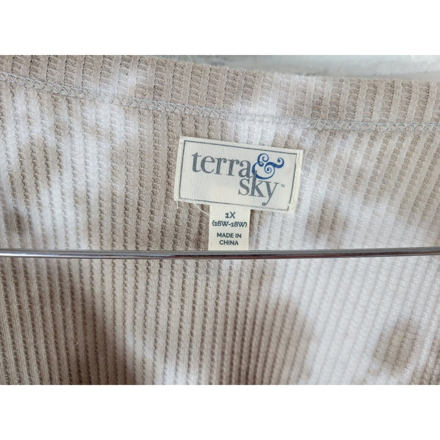 Terra Sky Womens Sweater 1X Weekending Tan Watercolor Lightweight Waffle Knit