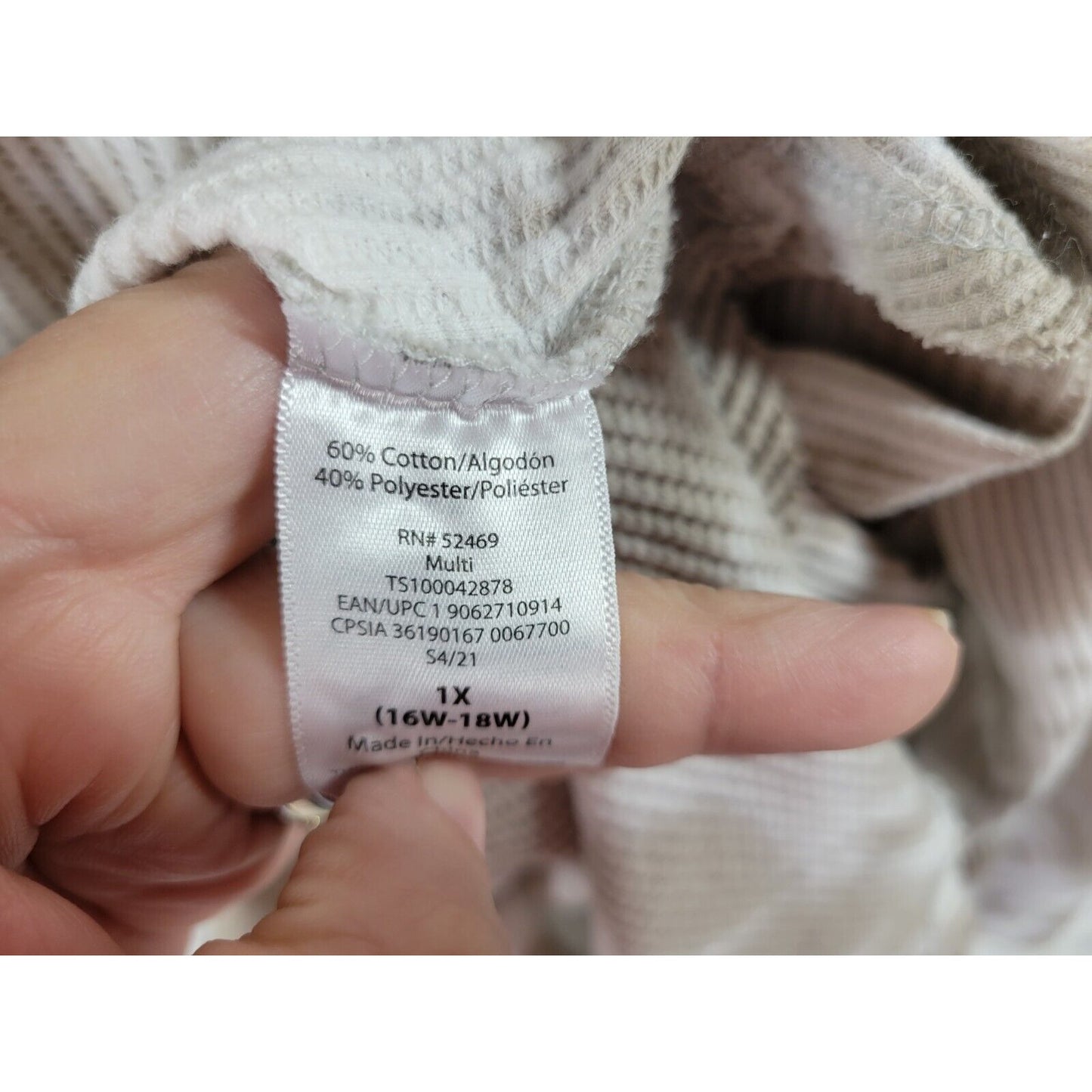 Terra Sky Womens Sweater 1X Weekending Tan Watercolor Lightweight Waffle Knit