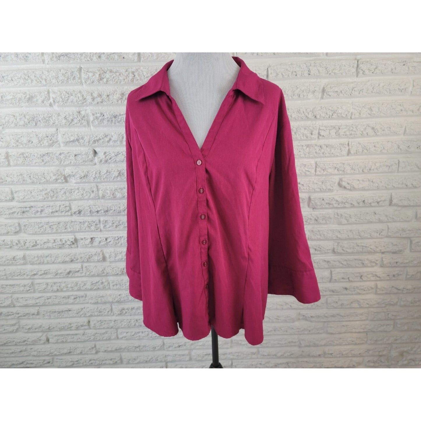 Cato Womens Shirt 26W 28W Plus Collar Button Up Long Sleeve Purple Office Basic