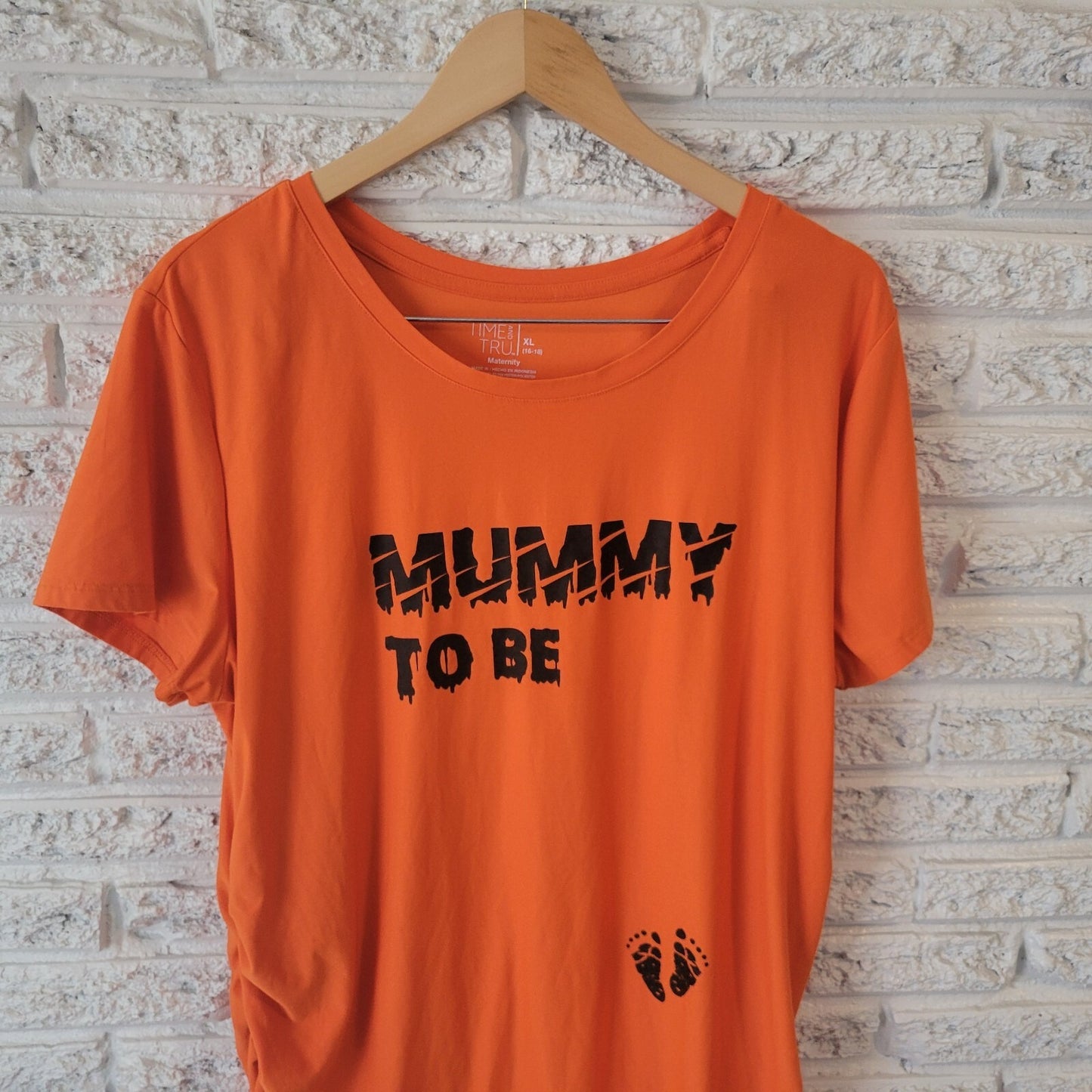 Halloween Time Tru Womens Maternity Top XL Tee Comfy Orange Mummy to Be Mom