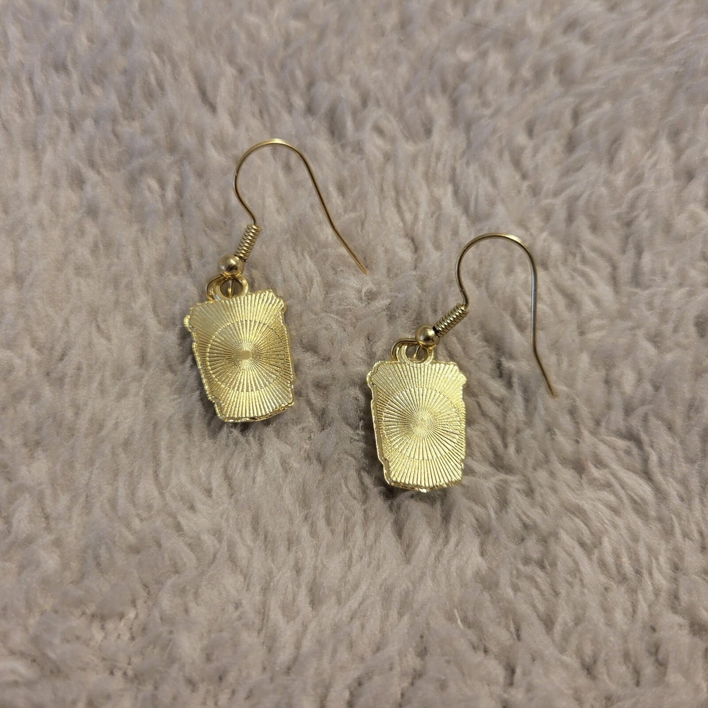 Coffee Cup Earrings One Pair Gold Tone Fish Hook Dangle Caffeine Morning Joe