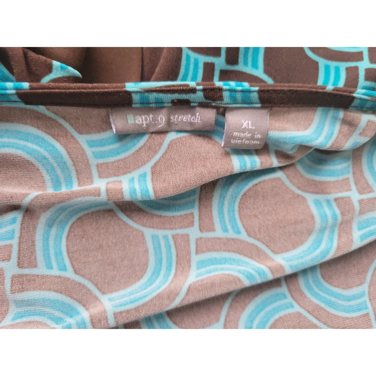 Apt 9 Women's XL Blouse Top Blue Geometric Sash Buckle V-Neck Long Sleeve