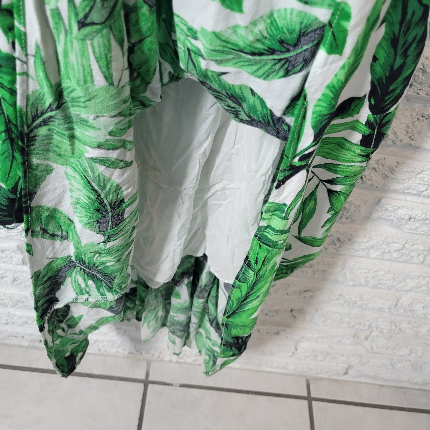 Scoop Women Dress XL 16 8 High Low Spaghetti Strap Green Floral Criss Cross Back