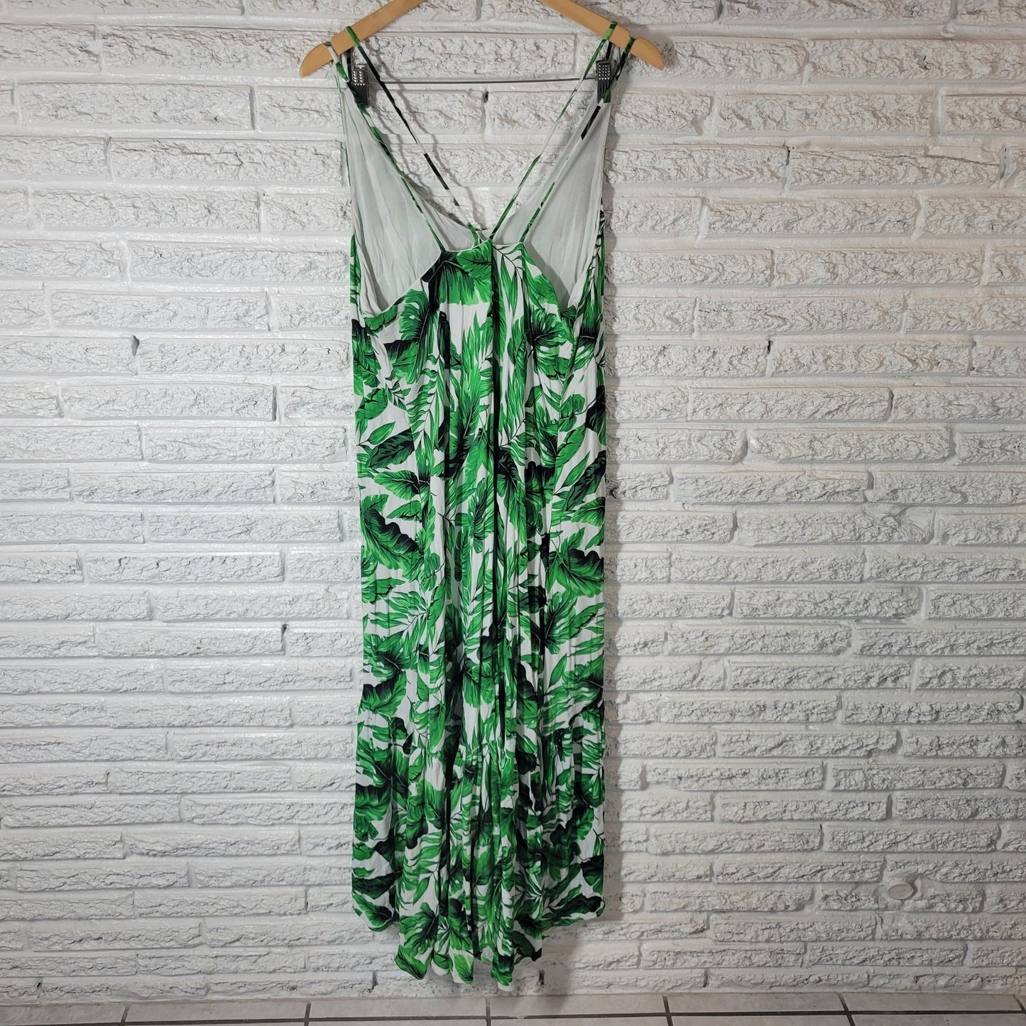 Scoop Women Dress XL 16 8 High Low Spaghetti Strap Green Floral Criss Cross Back