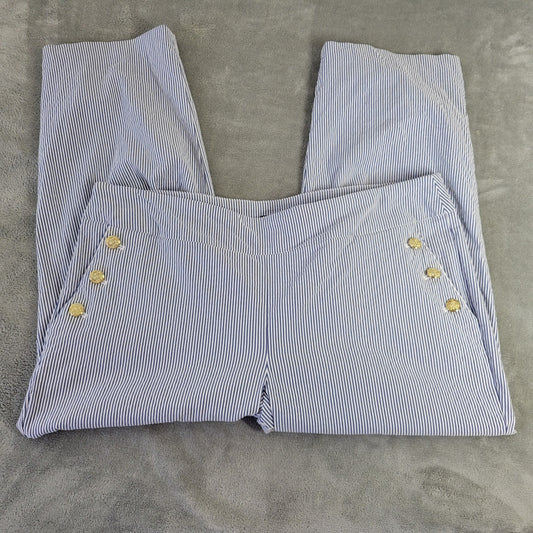 Counterparts Pants 2X Plus Blue White Striped Capri Pull On Elastic Waist Pocket