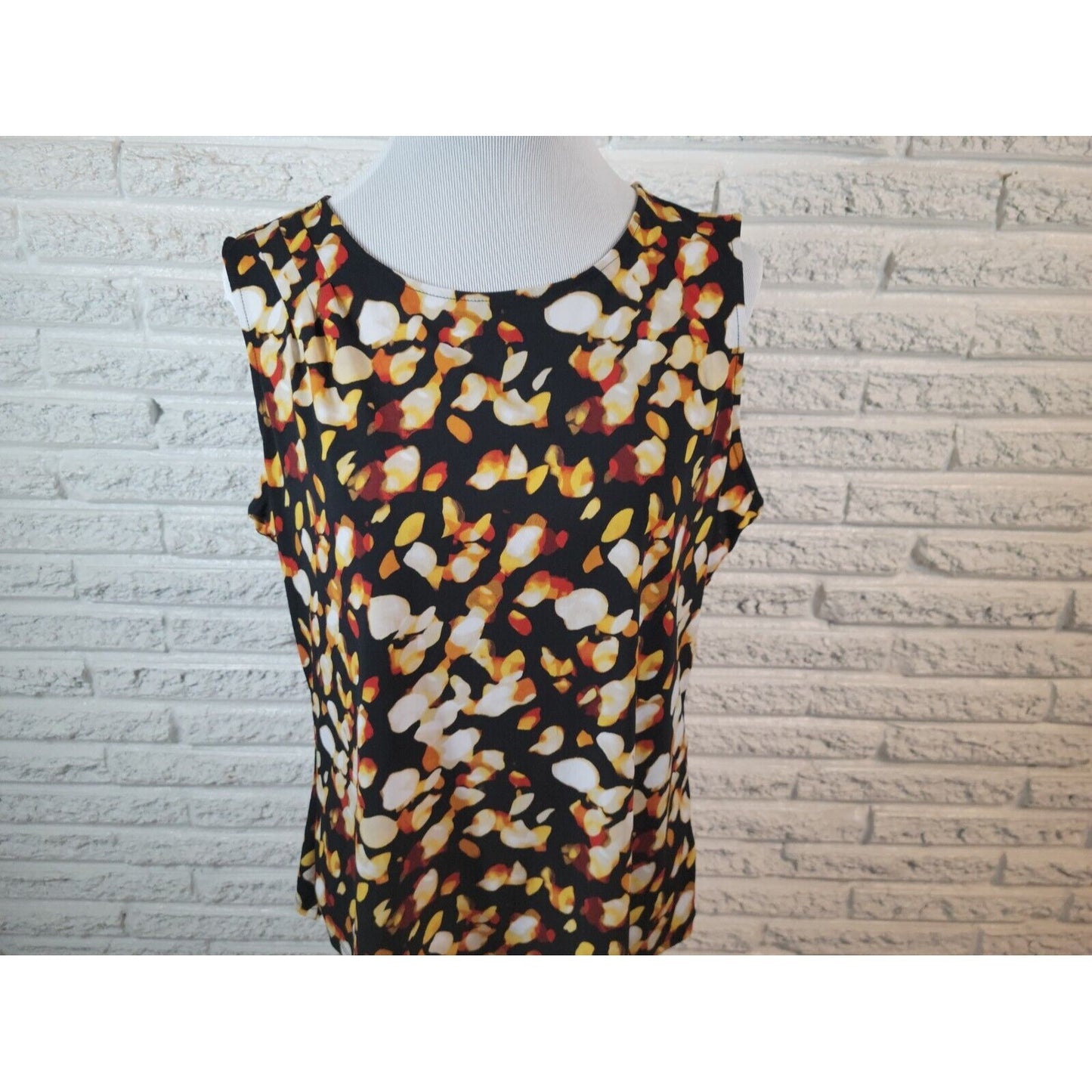 Worthington Women Top Extra Large Sleeveless Yellow Watercolor Poly Blend Office