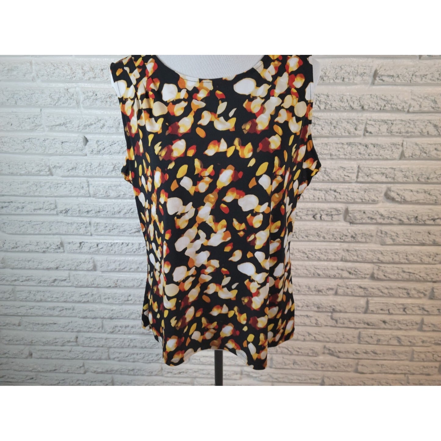 Worthington Women Top Extra Large Sleeveless Yellow Watercolor Poly Blend Office