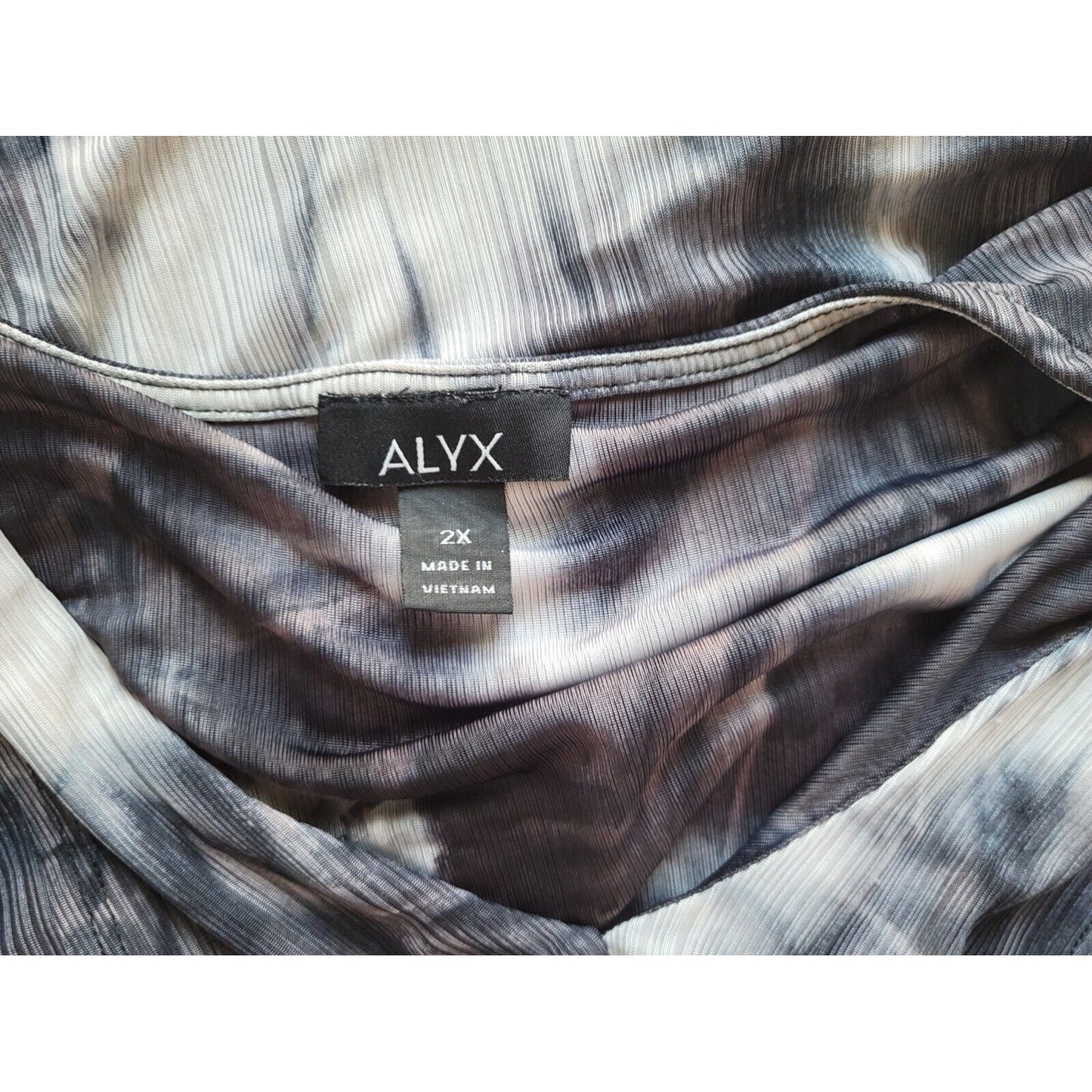 Alyx Womens Top 2X Short Sleeve Black Tie Dye Polyester Sheer Pullover Career