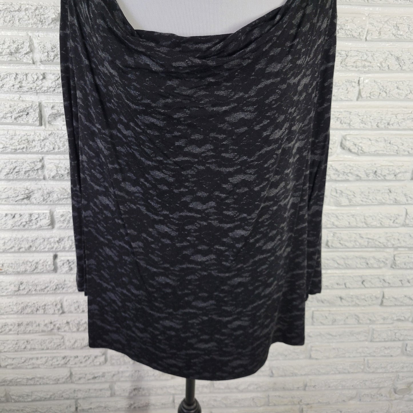 Michael Kors 2X Plus Size Top Black Watercolor Knit Boat Neck 3/4 Sleeve Blouse