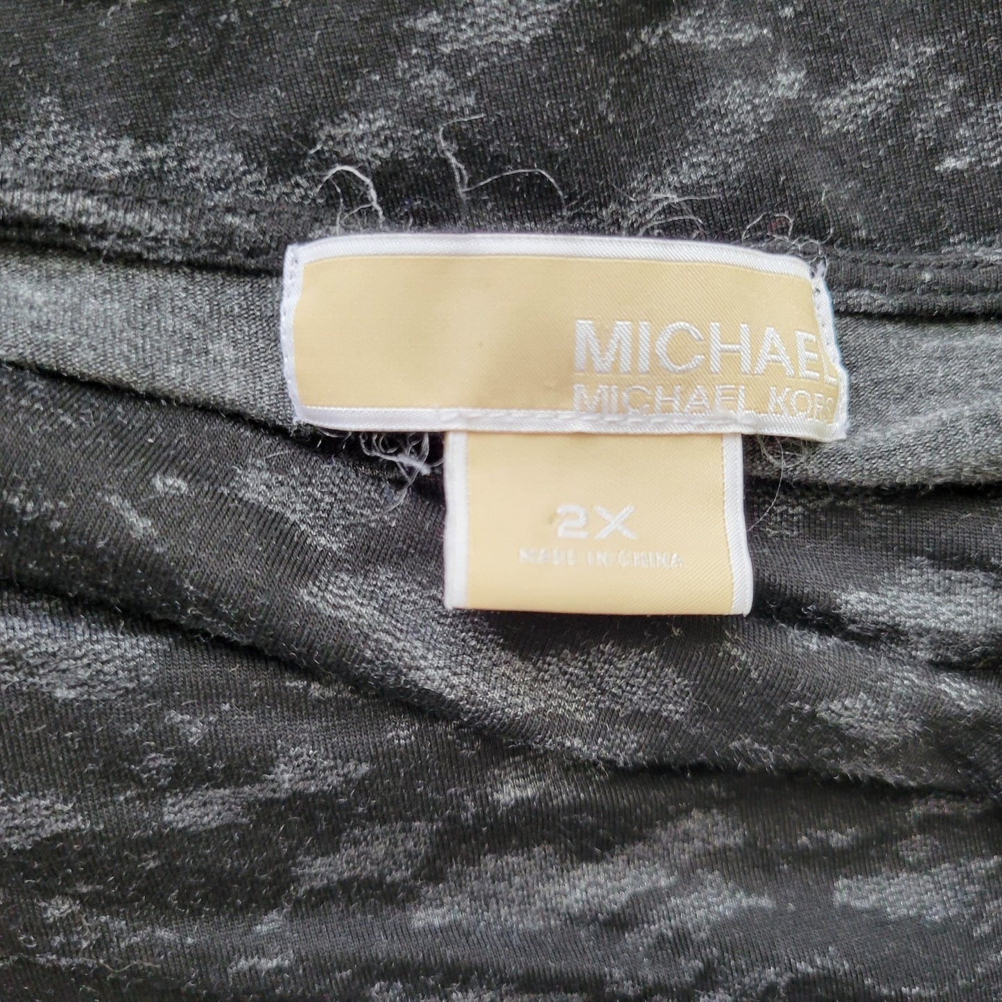 Michael Kors 2X Plus Size Top Black Watercolor Knit Boat Neck 3/4 Sleeve Blouse