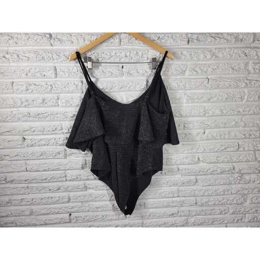 Forever 21 Women Bodysuit 3X Plus Knit Black Metallic Adjustable Spaghetti Strap