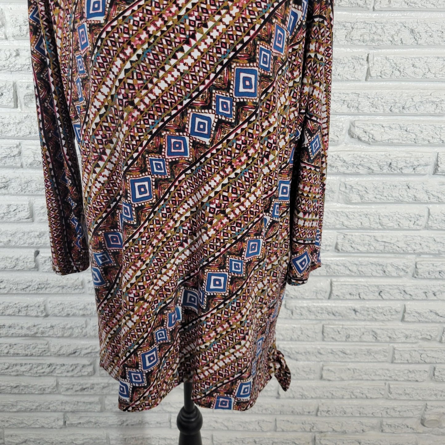 Carol Taylor Women's XL Brown Blue Geometric Dolman 3/4 Sleeve Pullover Top
