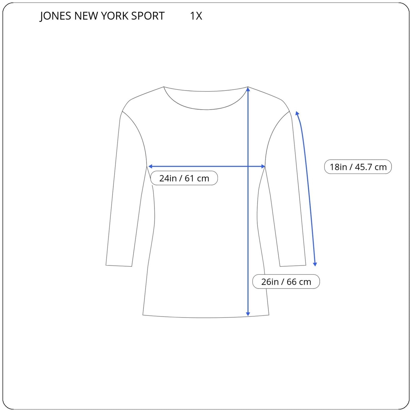 Jones New York Sport Women Top 1X Plus 3/4 Sleeve Blue White Stripe Comfy Cotton