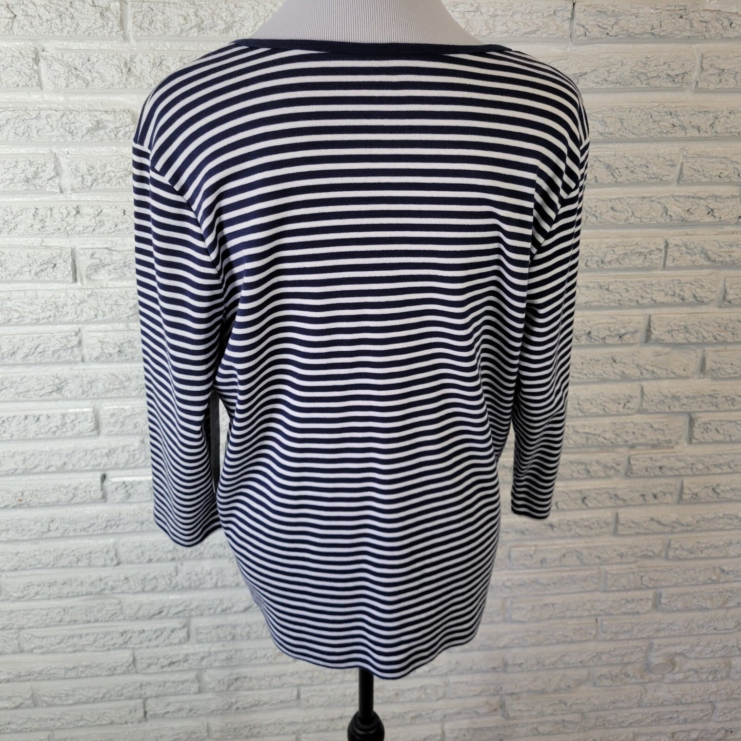 Jones New York Sport Women Top 1X Plus 3/4 Sleeve Blue White Stripe Comfy Cotton