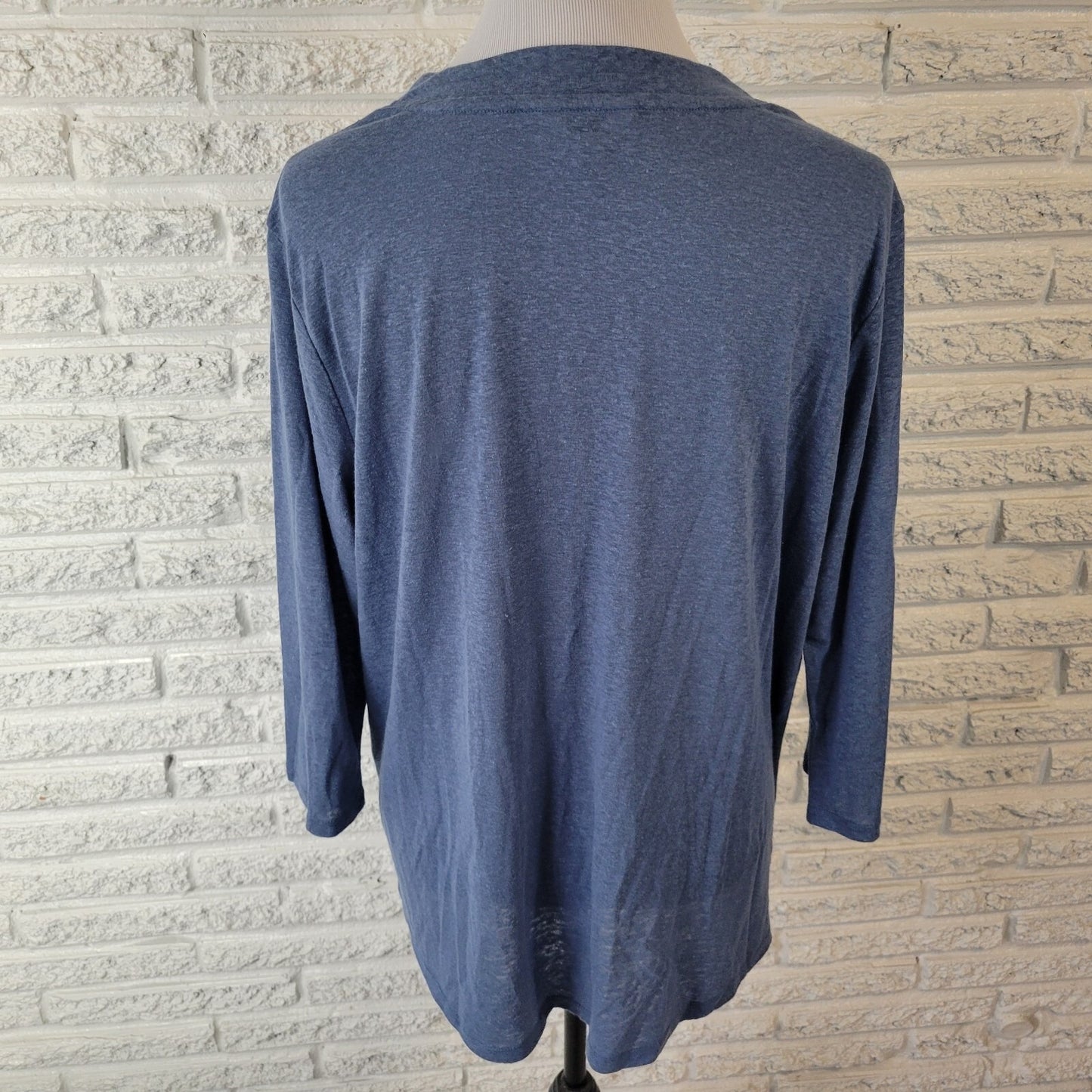 Orvis Womens Top Extras Large XL 3/4 Sleeve Blue Lightweight Linen Polyester