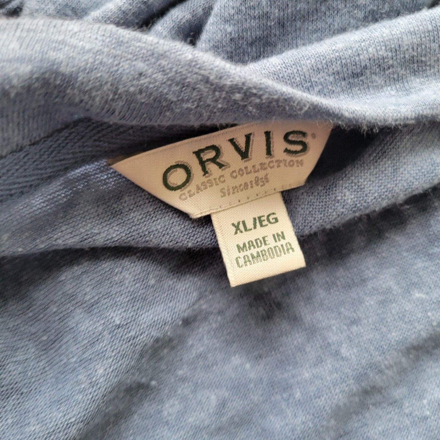 Orvis Womens Top Extras Large XL 3/4 Sleeve Blue Lightweight Linen Polyester