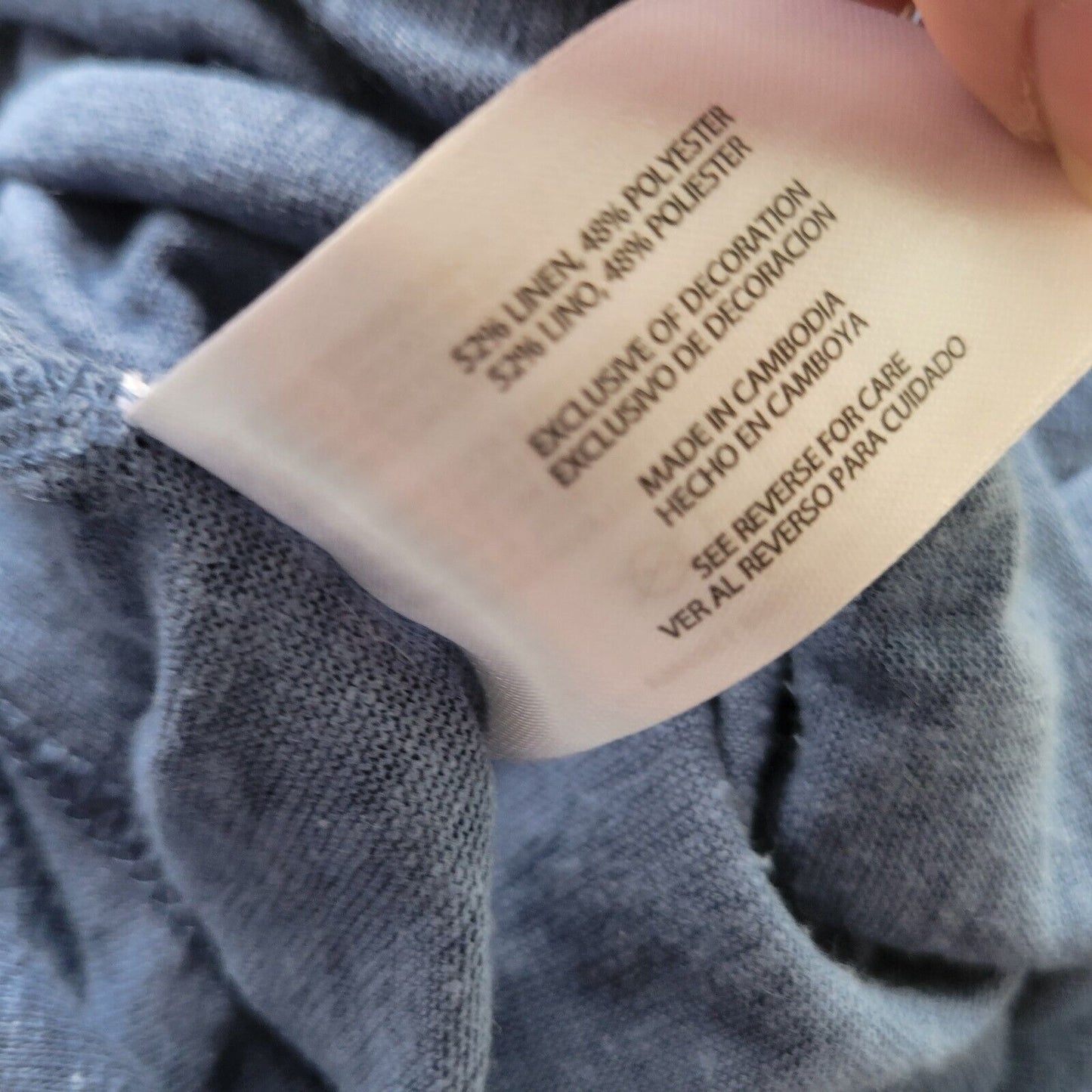 Orvis Womens Top Extras Large XL 3/4 Sleeve Blue Lightweight Linen Polyester