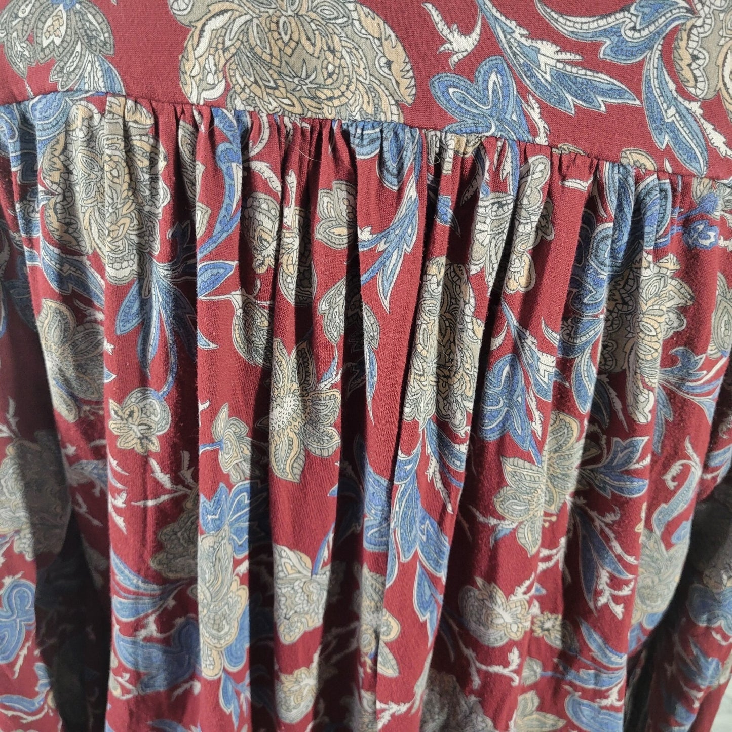 Lucky Brand Women Top Extra Large Burgundy Blue Floral Button Asymmetric Viscose