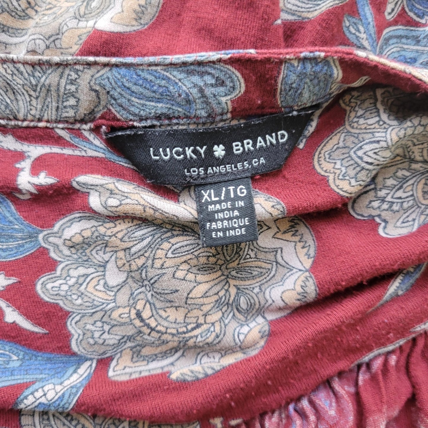 Lucky Brand Women Top Extra Large Burgundy Blue Floral Button Asymmetric Viscose