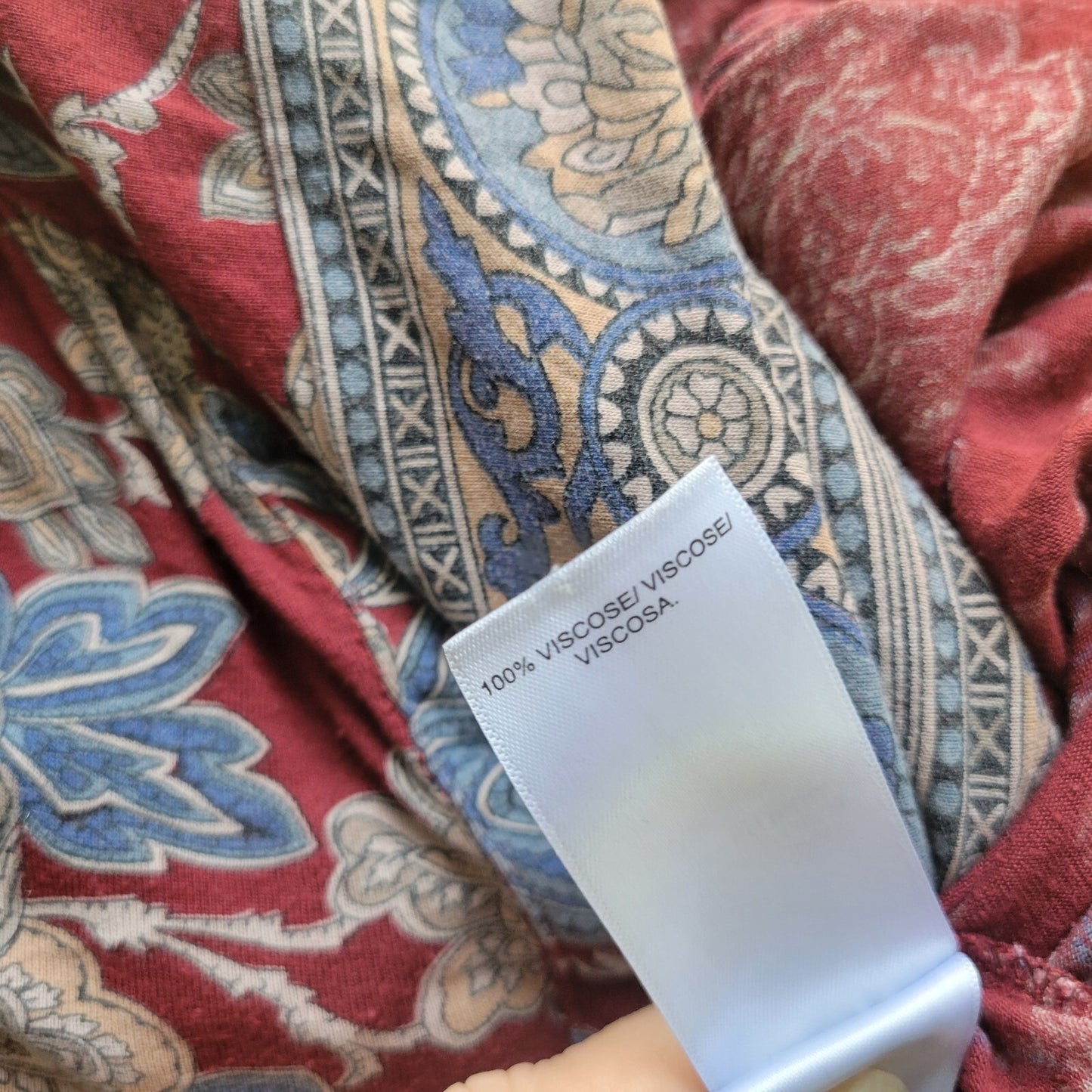 Lucky Brand Women Top Extra Large Burgundy Blue Floral Button Asymmetric Viscose