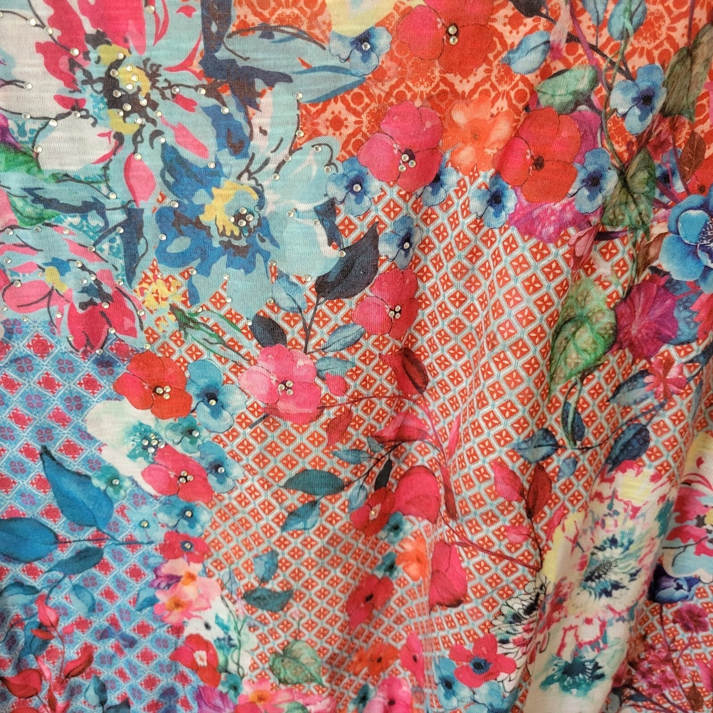 Concepts Womens Top XXXL 22 Plus Sleeveless Blue Floral Poly Blend Rhinestones