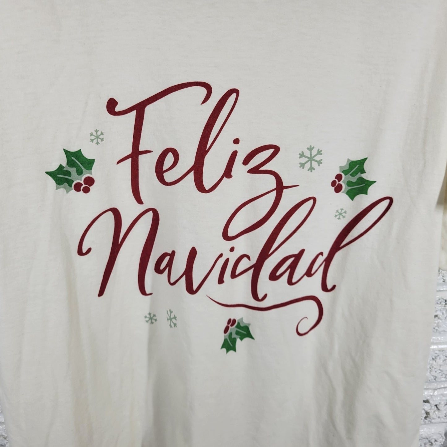 Christmas Zoe Liv Womens Top XXL Plus Tee White Feliz Navidad Cotton Blend Comfy