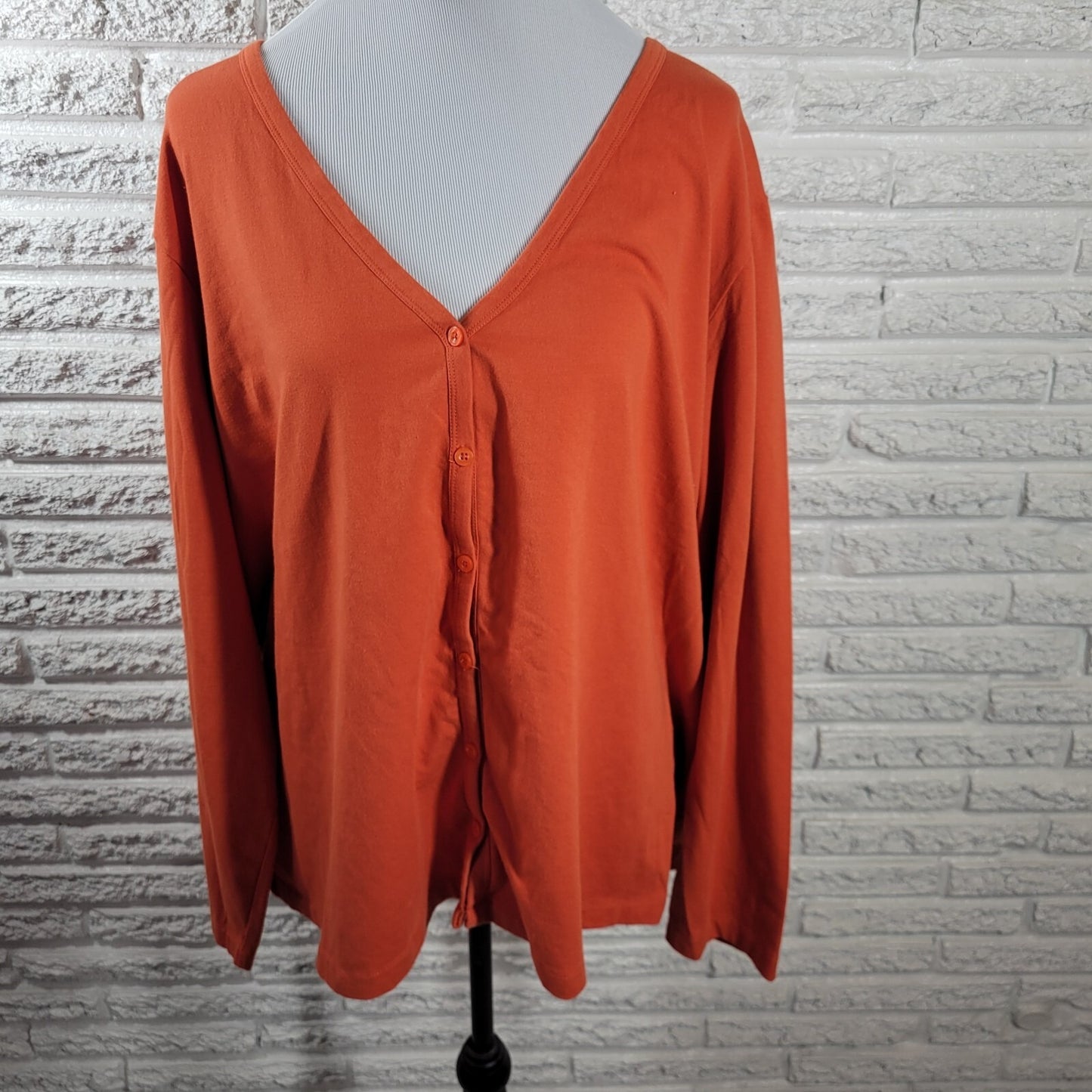 Denim Co Womens Top 3X Plus Cardigan Long Sleeve Orange Button Up Lightweight