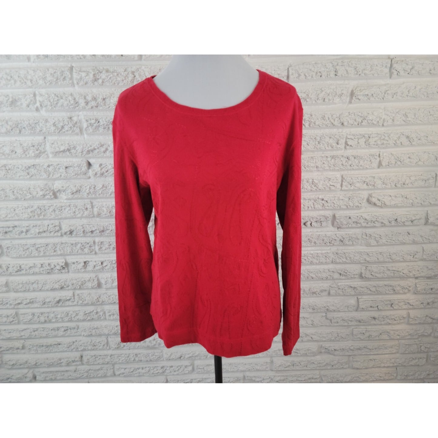 Chicos Womens Top 3 Standard Extra Large XL Pullover Cotton Embroider Red Office