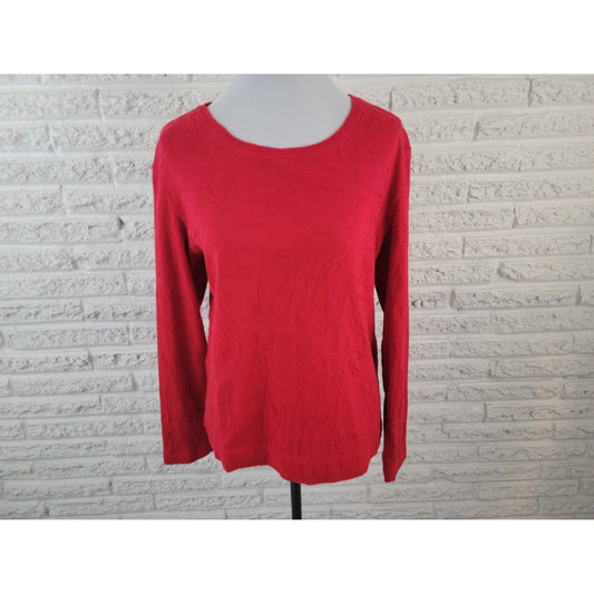 Chicos Womens Top 3 Standard Extra Large XL Pullover Cotton Embroider Red Office