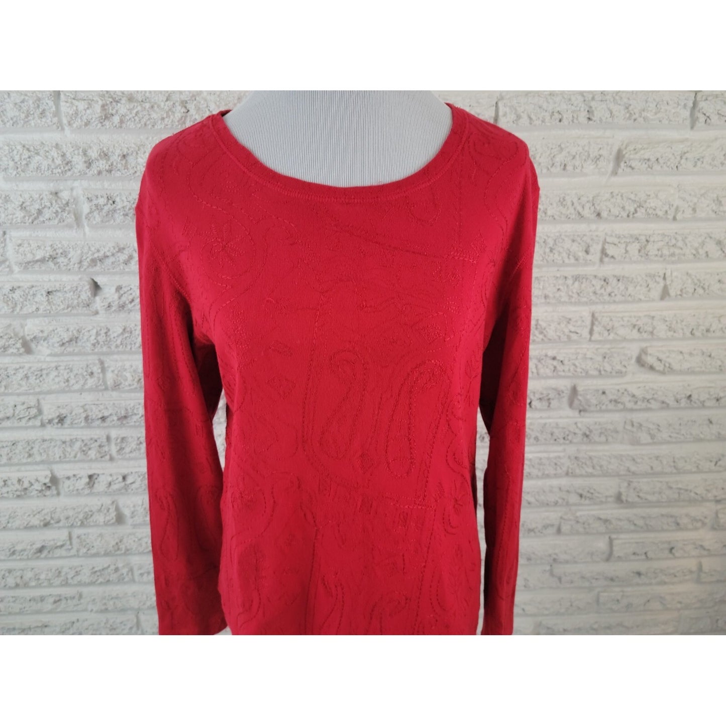 Chicos Womens Top 3 Standard Extra Large XL Pullover Cotton Embroider Red Office