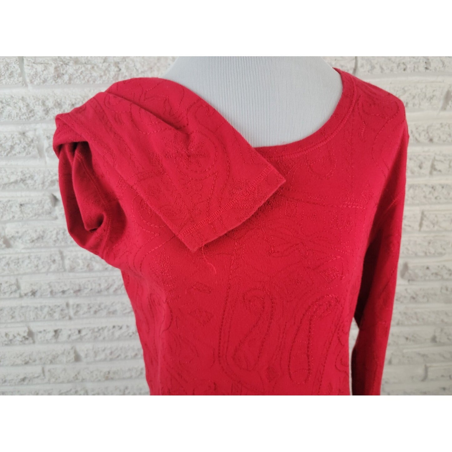 Chicos Womens Top 3 Standard Extra Large XL Pullover Cotton Embroider Red Office