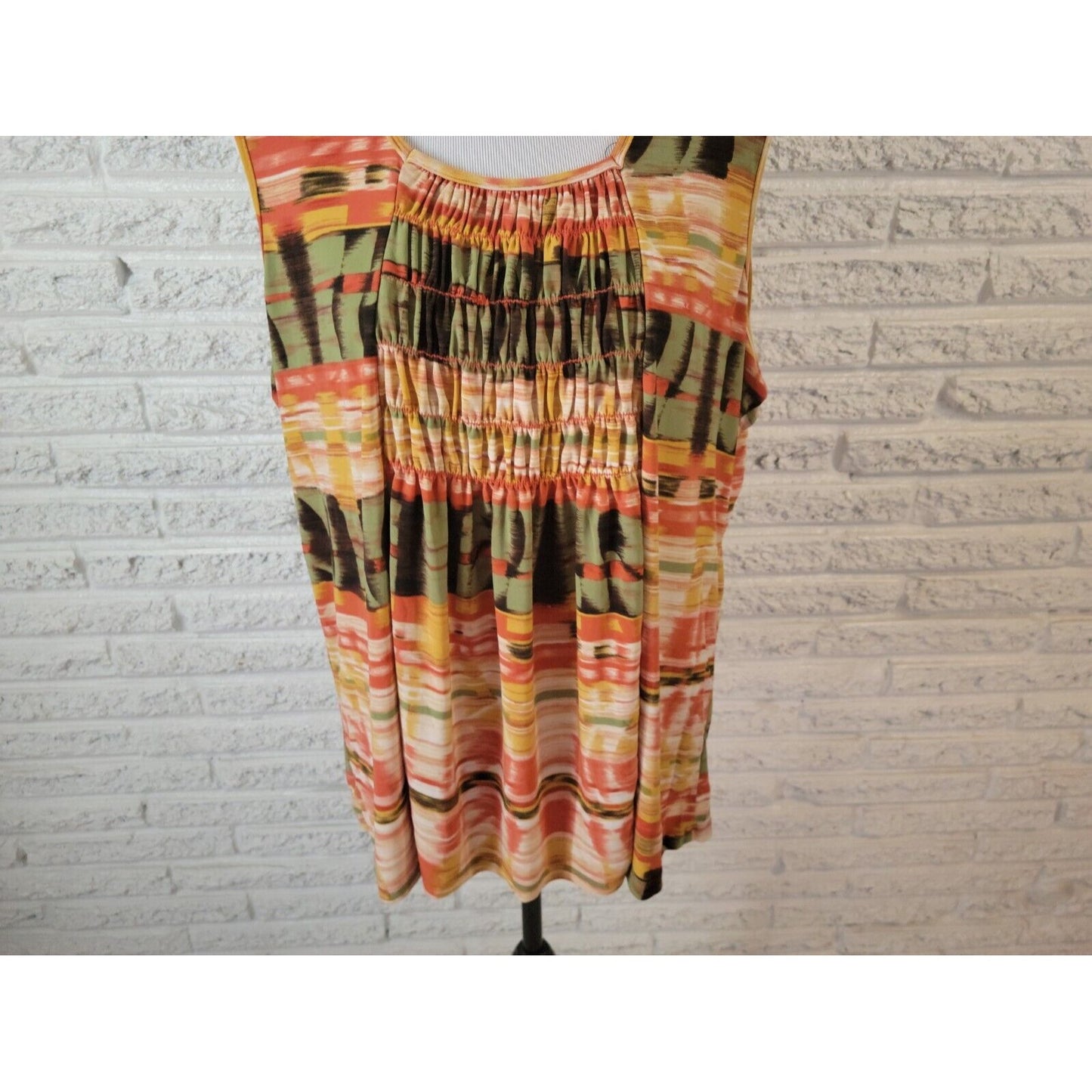 Olivia Paige Womens Top 2X Plus Tank Cinched Poly Blend Watercolor Poly Blend