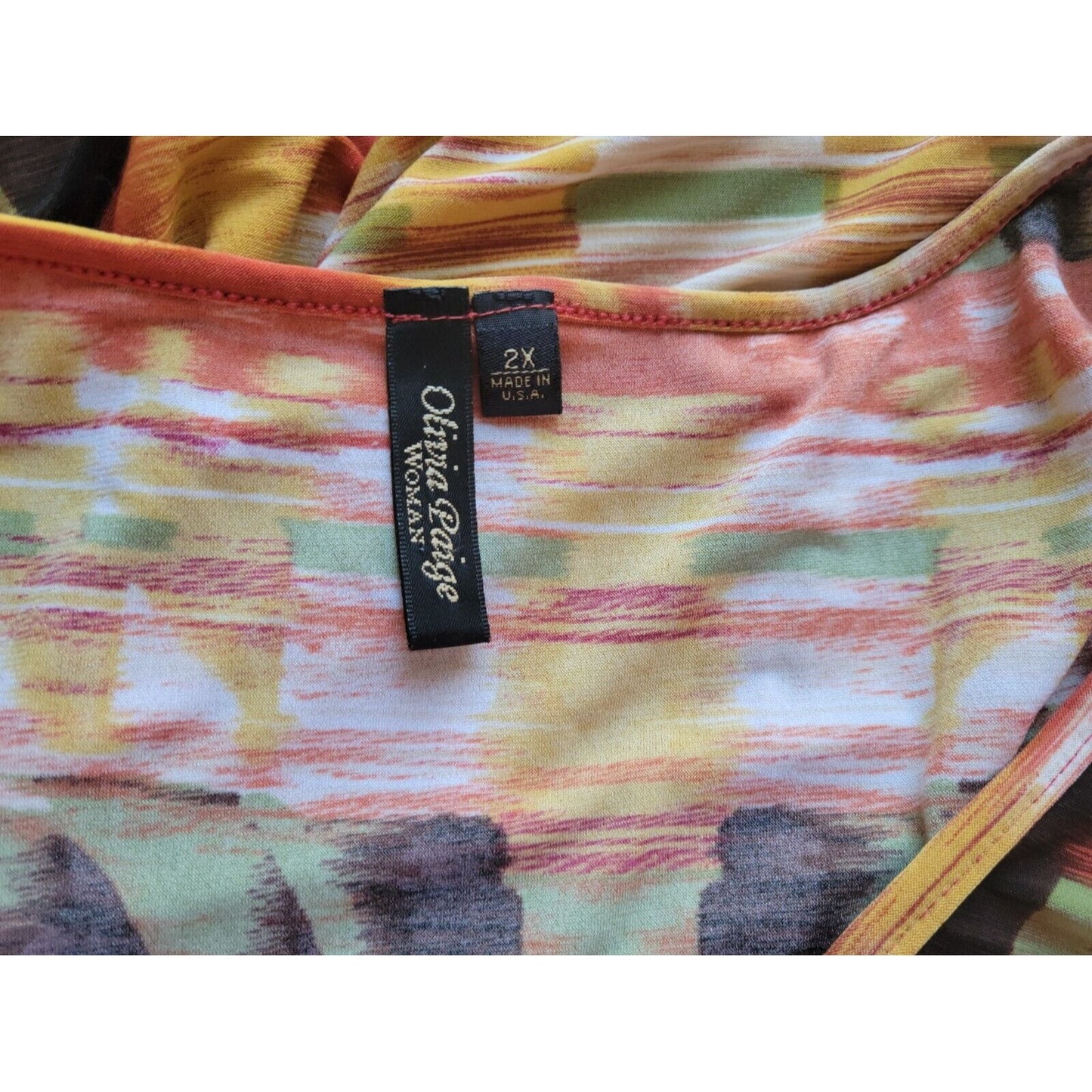 Olivia Paige Womens Top 2X Plus Tank Cinched Poly Blend Watercolor Poly Blend