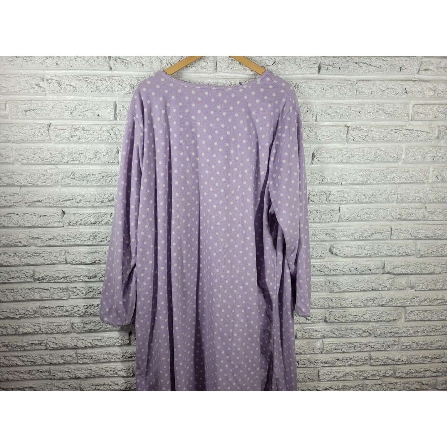 Adonna Womens Nightgown 3X Long Sleeve Fleece Lavender Polka Dot Lace Trim