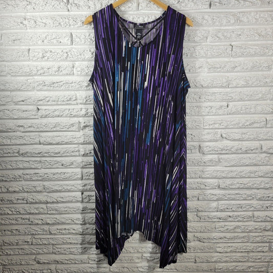 Catherines Womens Dress 2XWP Plus Sleeveless Purple Watercolor Lattice Neck