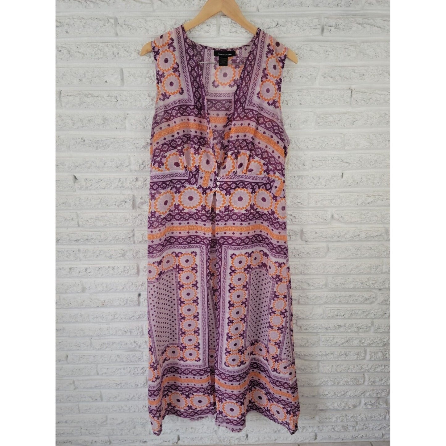 Ashley Stewart Womens Swim Coverup 18 20 Plus Open Maxi Sheer Purple Geometric