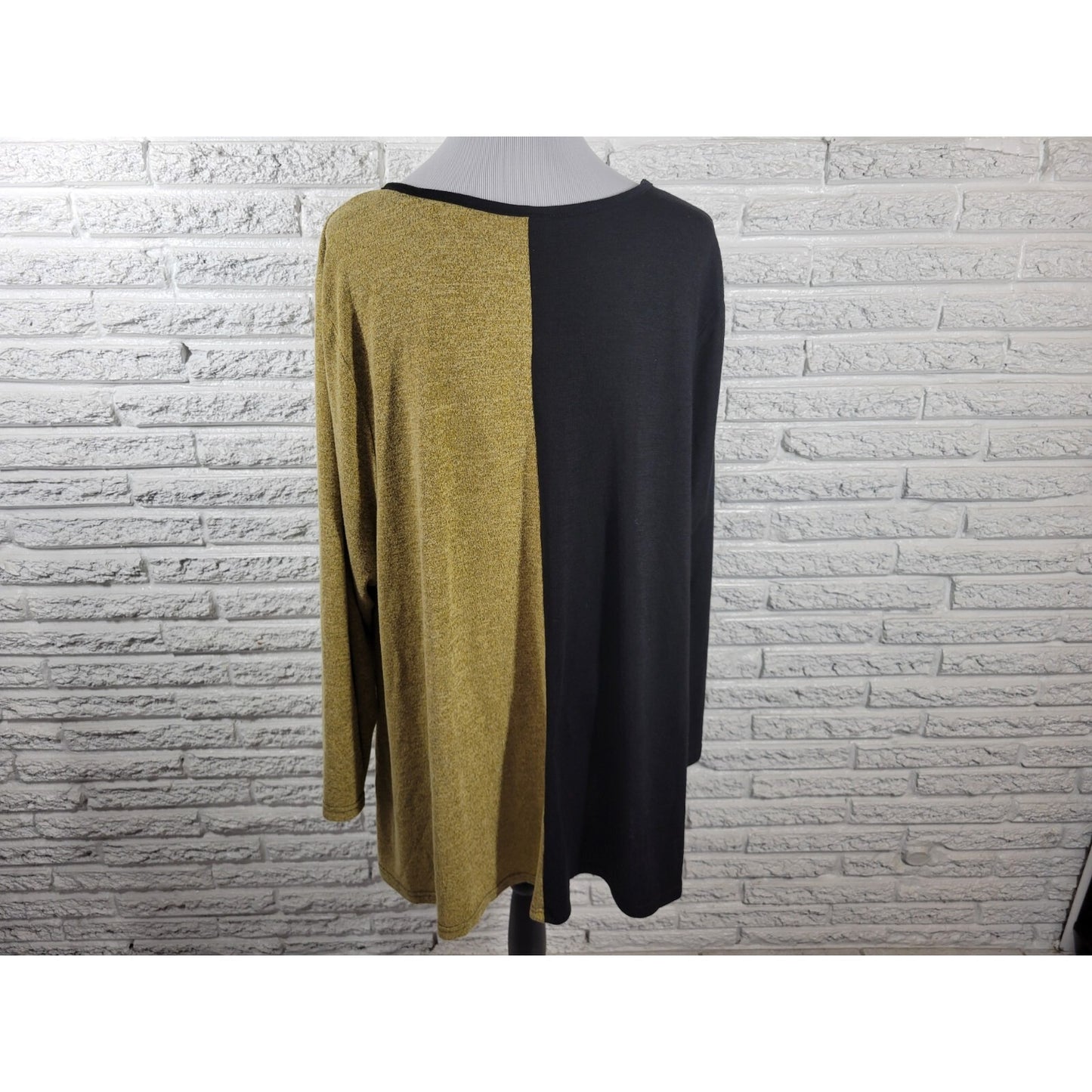 Zim Zoe Women Top 26 28 Plus Tunic Knit Tan Colorblock Long Sleeve Pockets